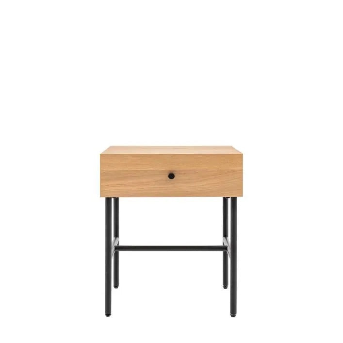 Alden Oak Bedside Table with Drawer & Black Metal Frame