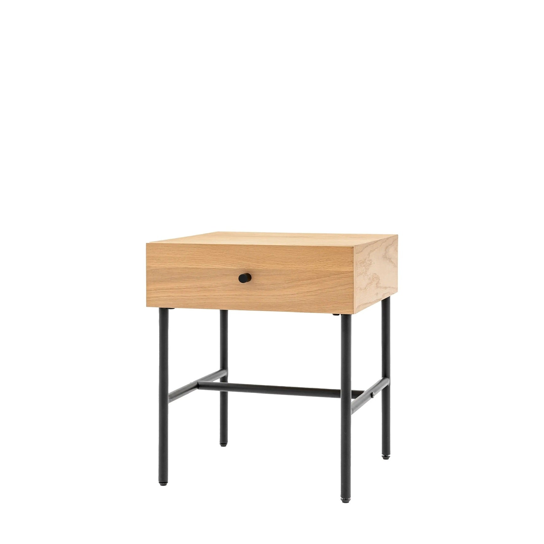 Alden Oak Bedside Table with Drawer & Black Metal Frame