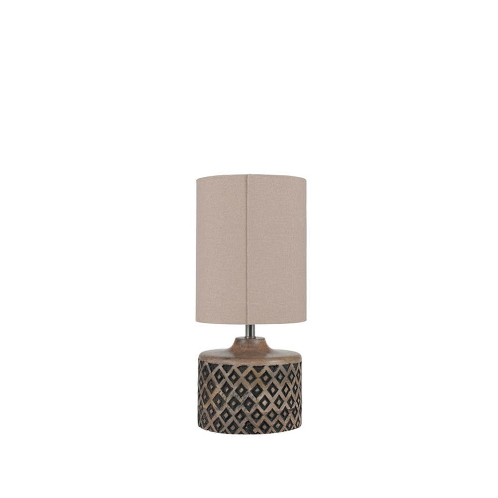 MAGNUS Diamond-Carved Wood Table Lamp – Tall Taupe Shade | malletandplane.com
