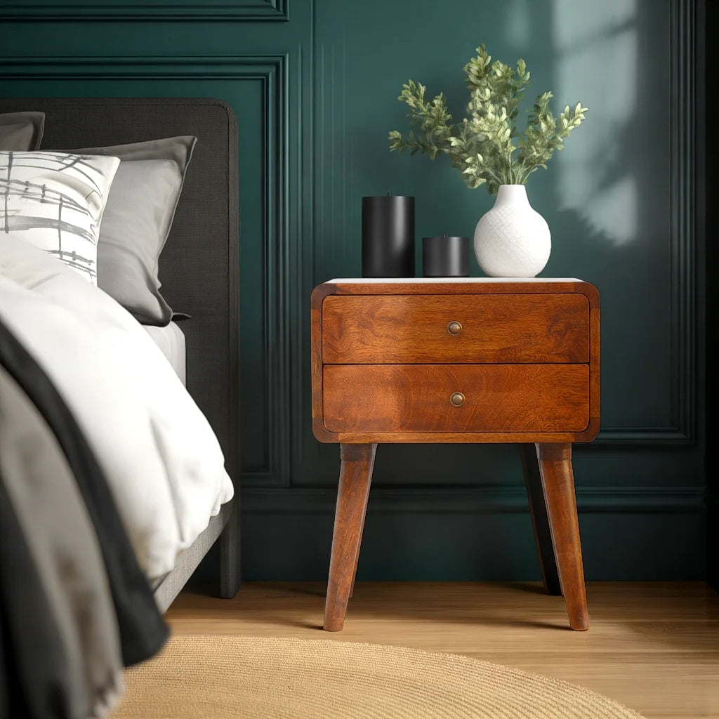 Century 2 Drawer Solid Wood Standard Bedside Table in Deep Chestnut Finish | malletandplane.com