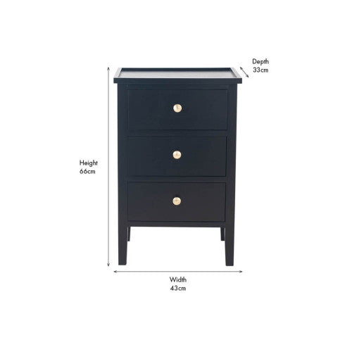 Hoxton Tall Black 3 Drawer Bedside Table – 66cm