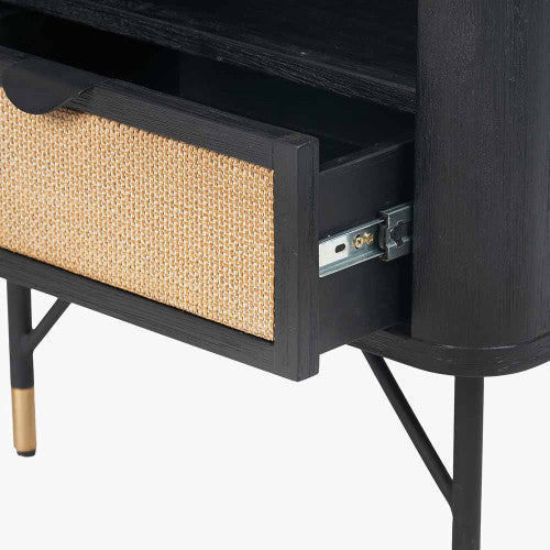 Fiji Black Acacia Wood & Rattan Bedside Table 55cm