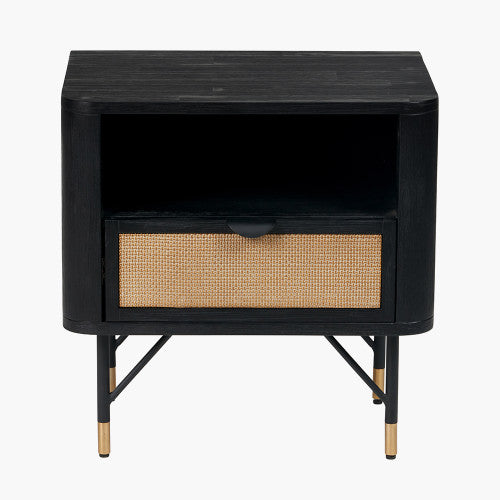 Fiji Black Acacia Wood & Rattan Bedside Table 55cm
