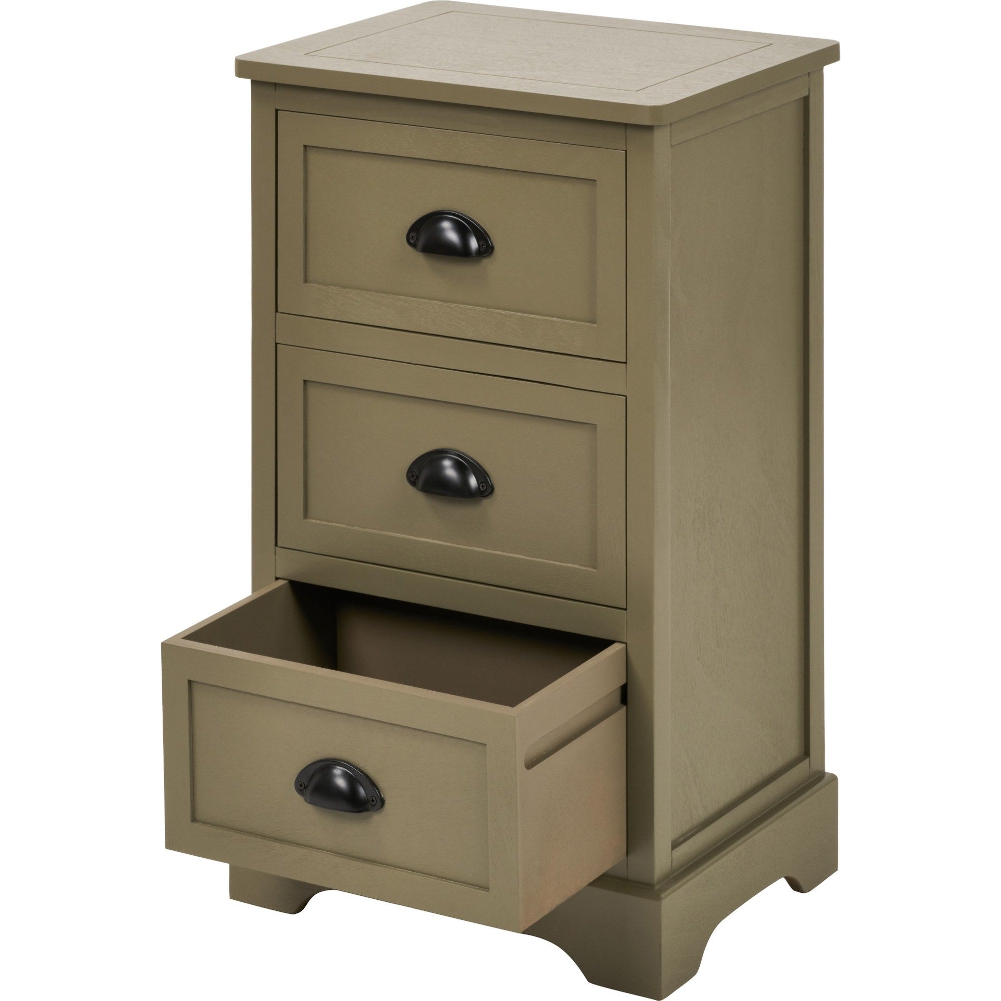 Croft Olive 3 Drawer 70cm Tall Bedside Table