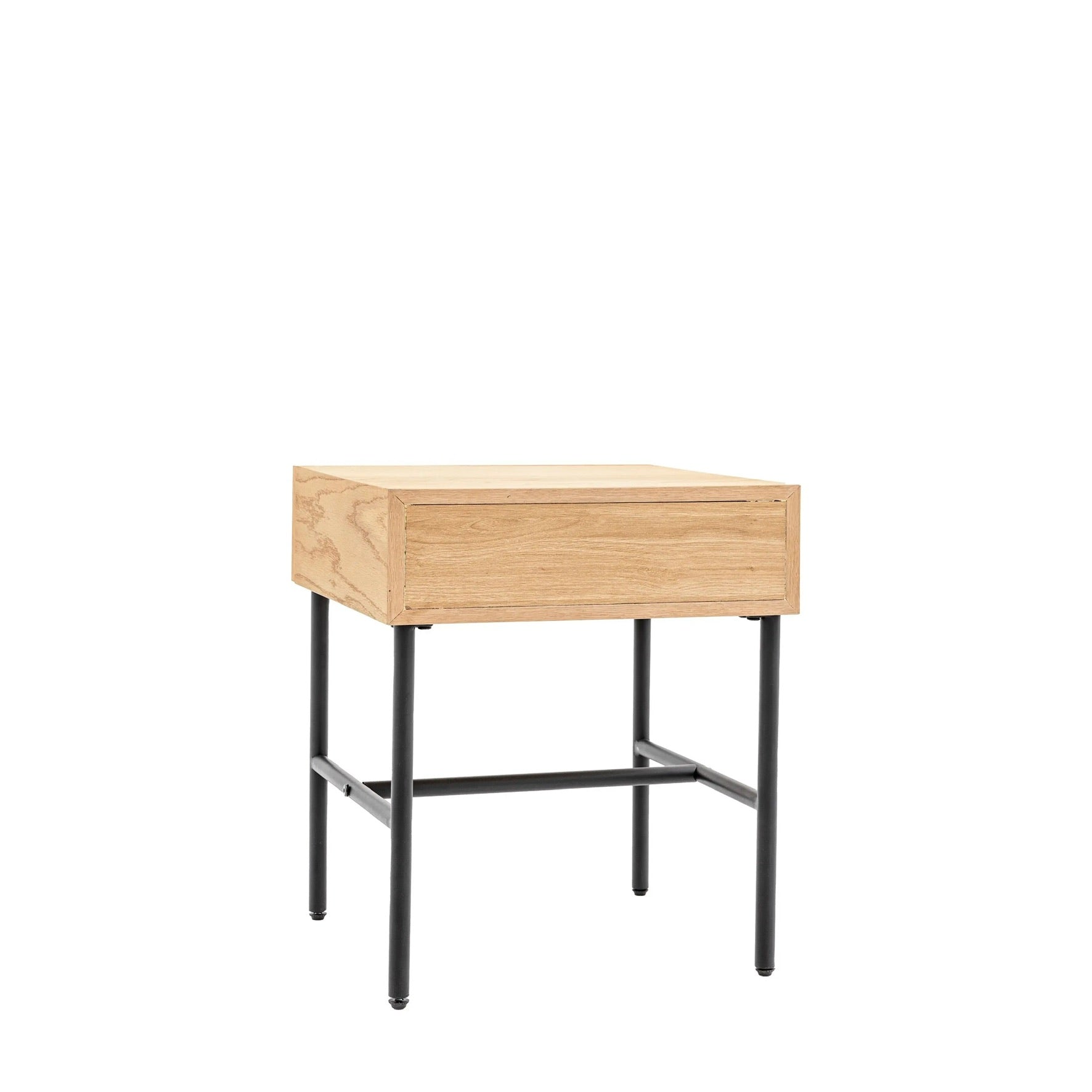 Alden Oak Bedside Table with Drawer & Black Metal Frame