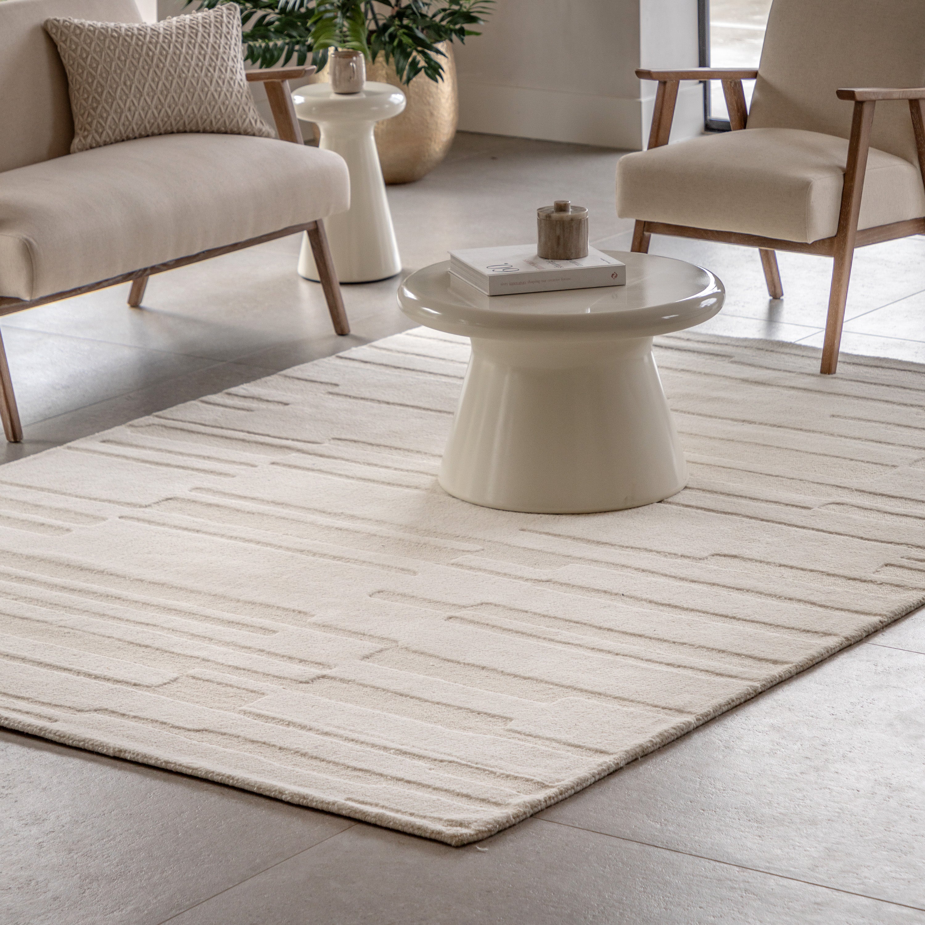 Albany Tufted Tonal Rug Taupe - detail and lifestyle view 2