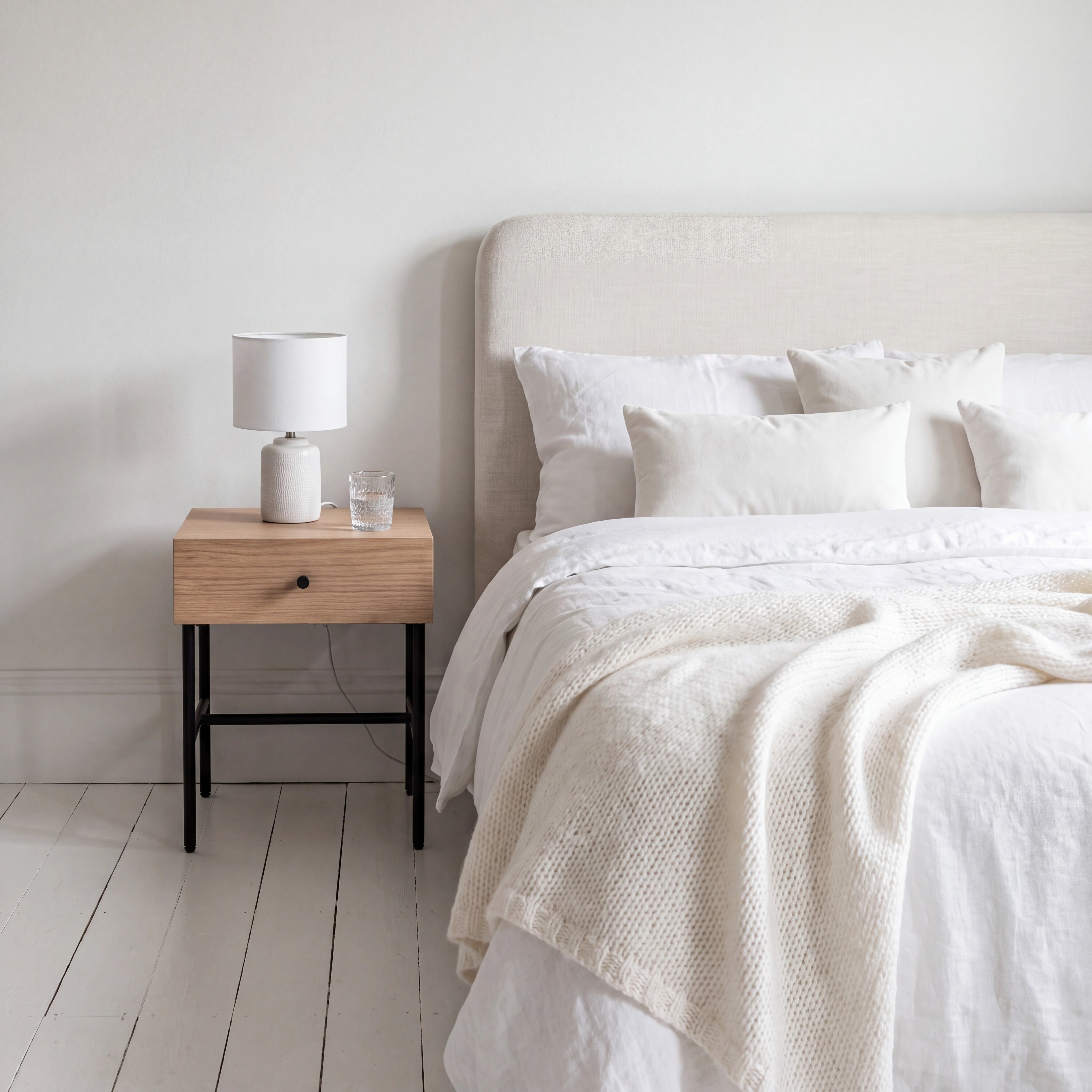 Alden Oak Bedside Table with Drawer & Black Metal Frame