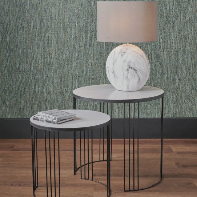 ALMA Side Tables (Set of 2) – Marble-Look Veneer & Black Metal Base | malletandplane.com