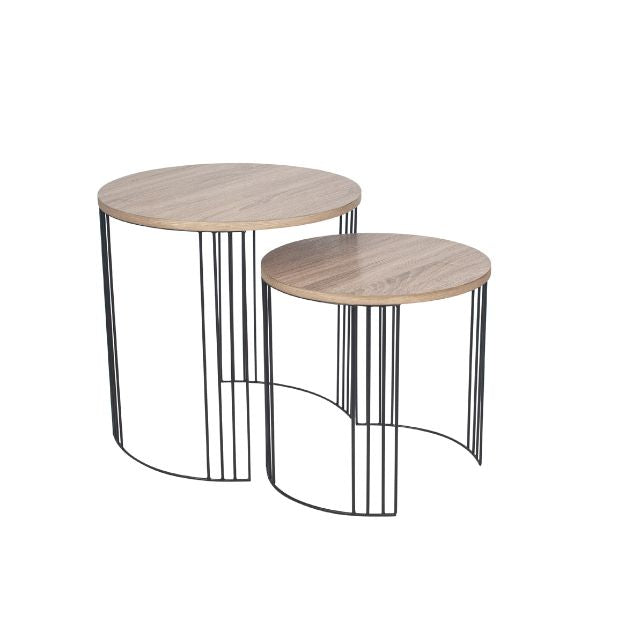 Alma Side Tables (Set of 2) – Dark Oak Veneer & Black Metal Base | malletandplane.com