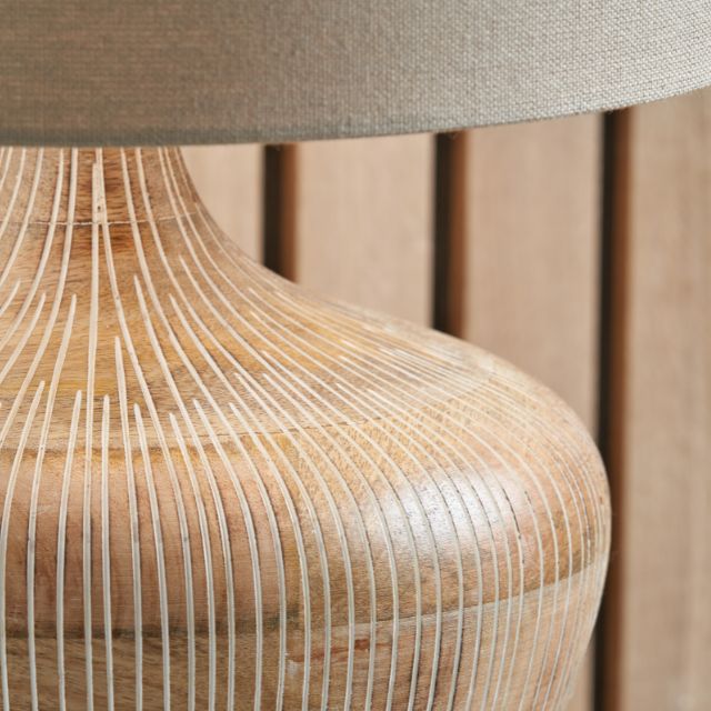ALVA White Wash Mango Wood Table Lamp – 35cm Taupe Shade | malletandplane.com