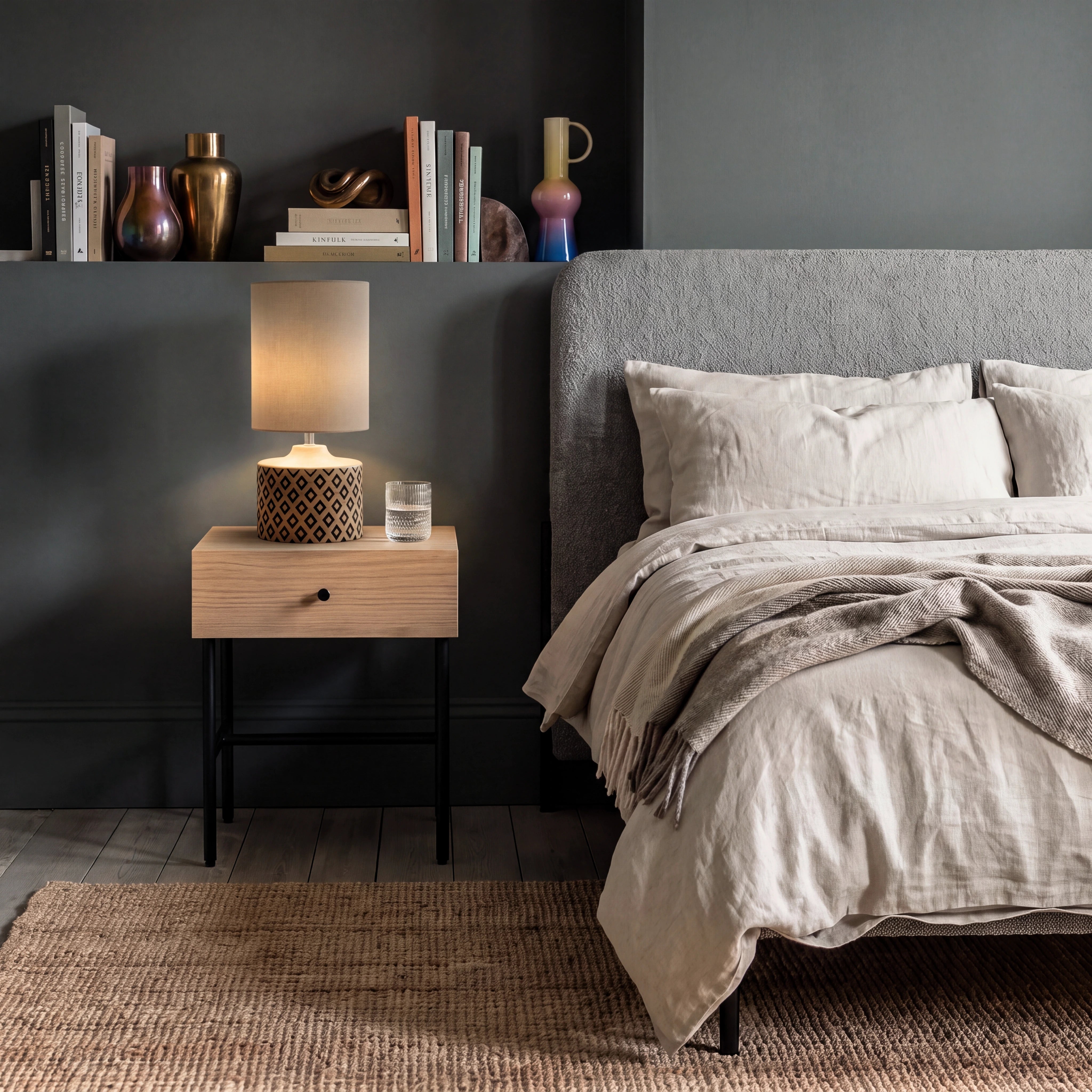 Alden Oak Bedside Table with Drawer & Black Metal Frame