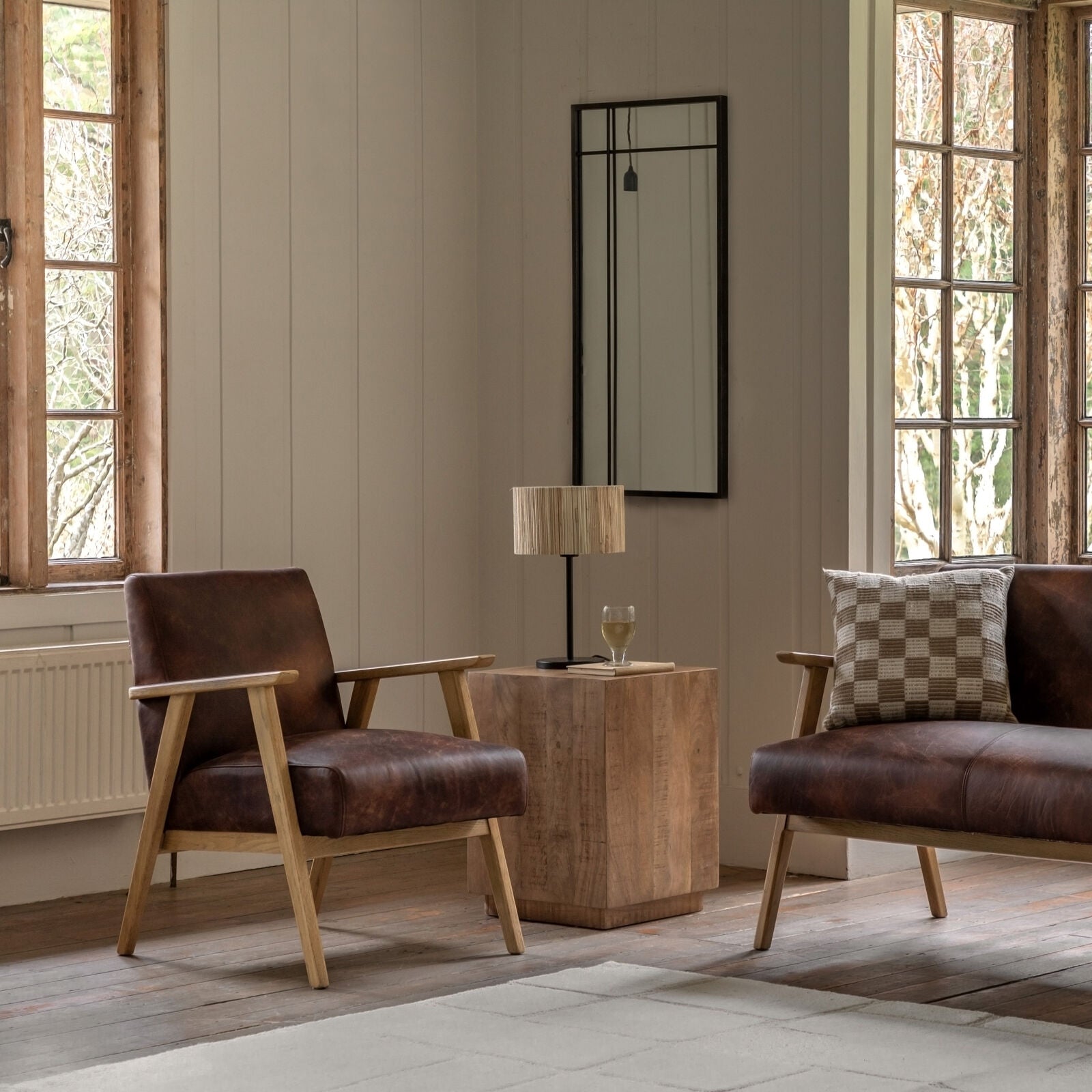 Barret mid century armchair in vintage brown top grain leather with ash wood frame | MalletandPlane.com