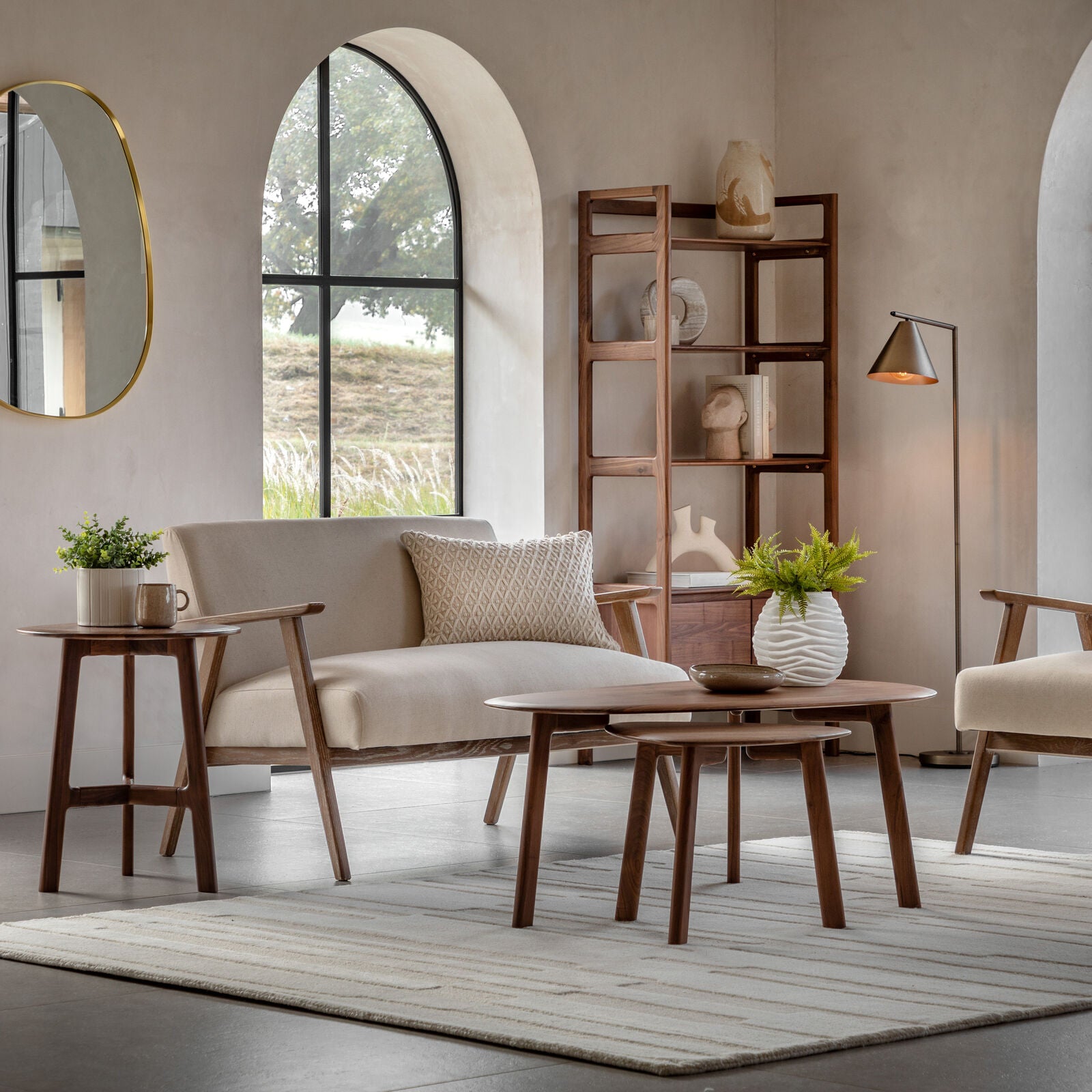 Barret mid century style 2 seat sofa in natural linen | malletandplane.com