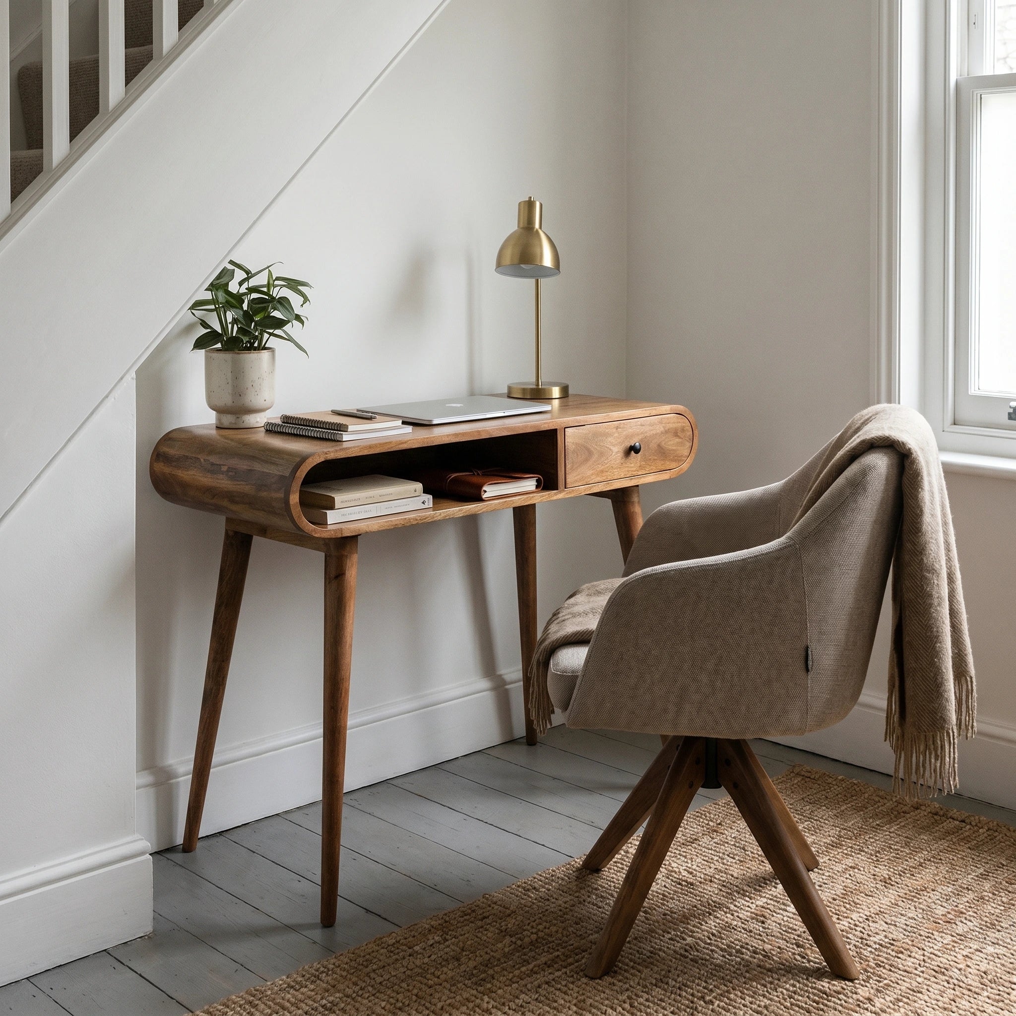 Compact Solid Wood Writing Desk with Storage | Bromley