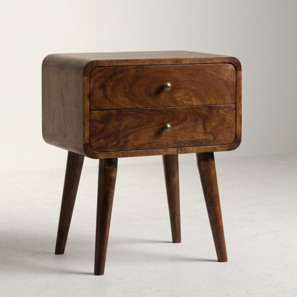 Century solid wood 45cm 2 drawer bedside table in deep chestnut finish