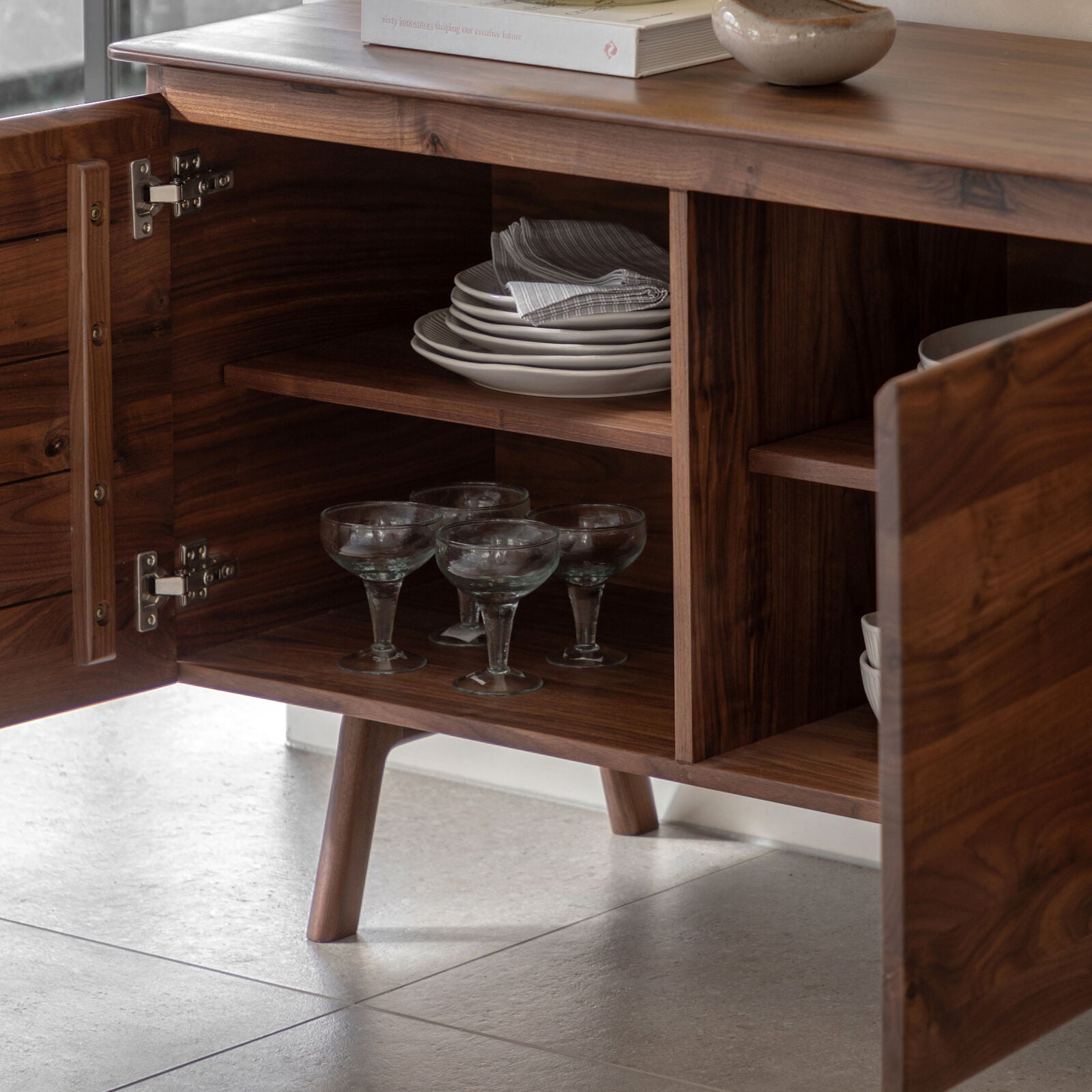 Cadiz sideboard with 2 doors and 3 drawers in solid walnut | malletandplane.com