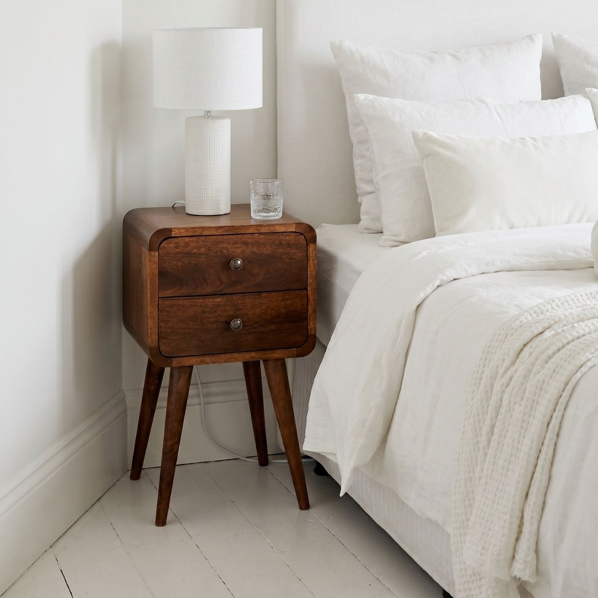 Century Handmade Solid Wood 2 drawer chestnut mini bedside table