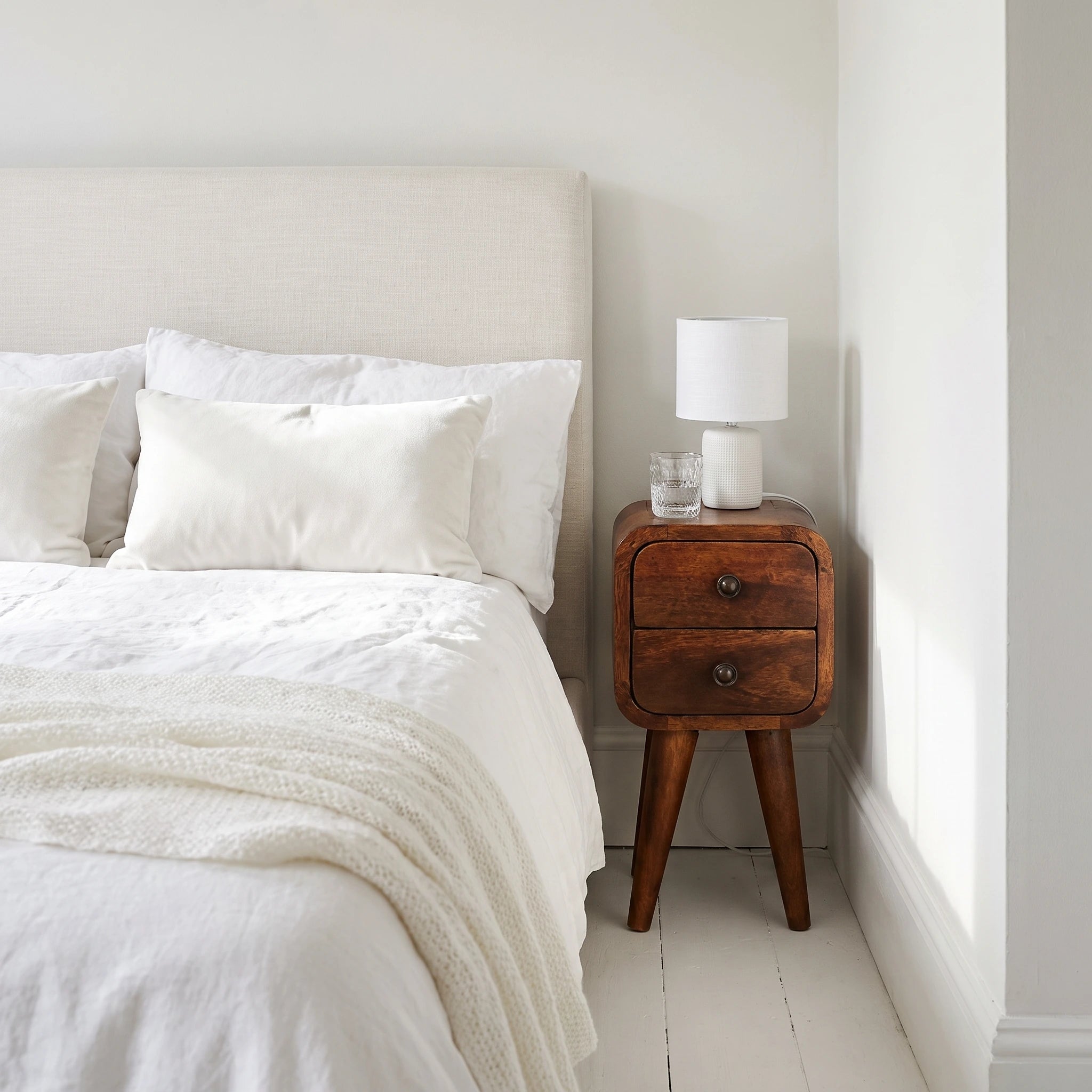 Modal 20cm Extra Narrow 2 Drawer Bedside Table – Chestnut