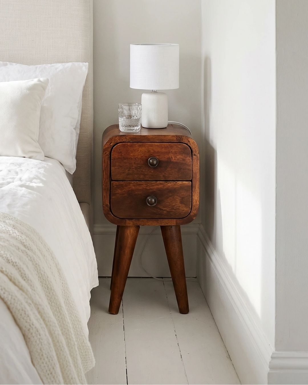 Modal 20cm Extra Narrow 2 Drawer Bedside Table – Chestnut