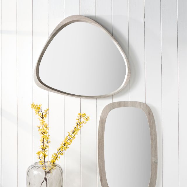 CONRAD Grey Oak Wood Veneer Curved Wall Mirror | malletandplane.com