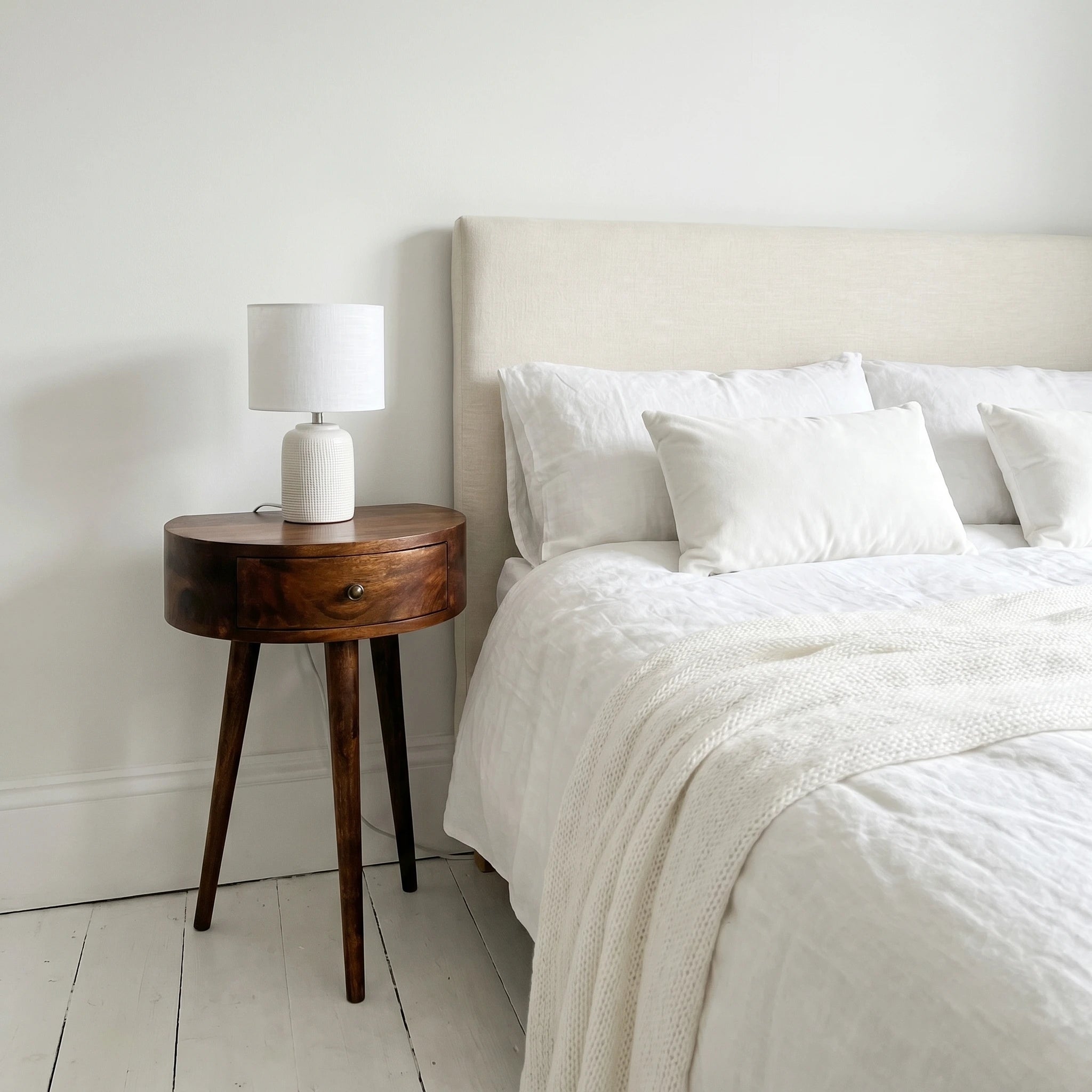 Century Crescent Bedside Table in Deep Chestnut with 1 x Drawer