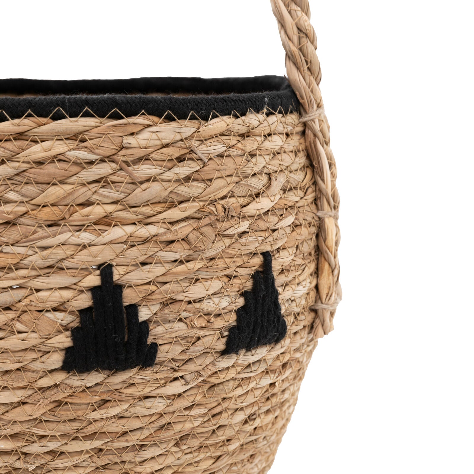Drum set of 3 handwoven seagrass baskets with black stitched detailing | malletandplane.com