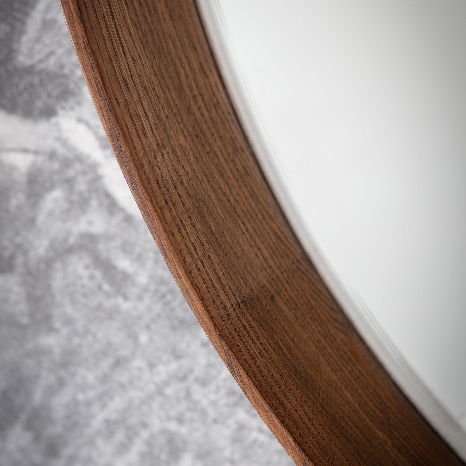 ECHO Large Walnut Round Mirror – Solid Wood Bevelled Frame | malletandplane.com