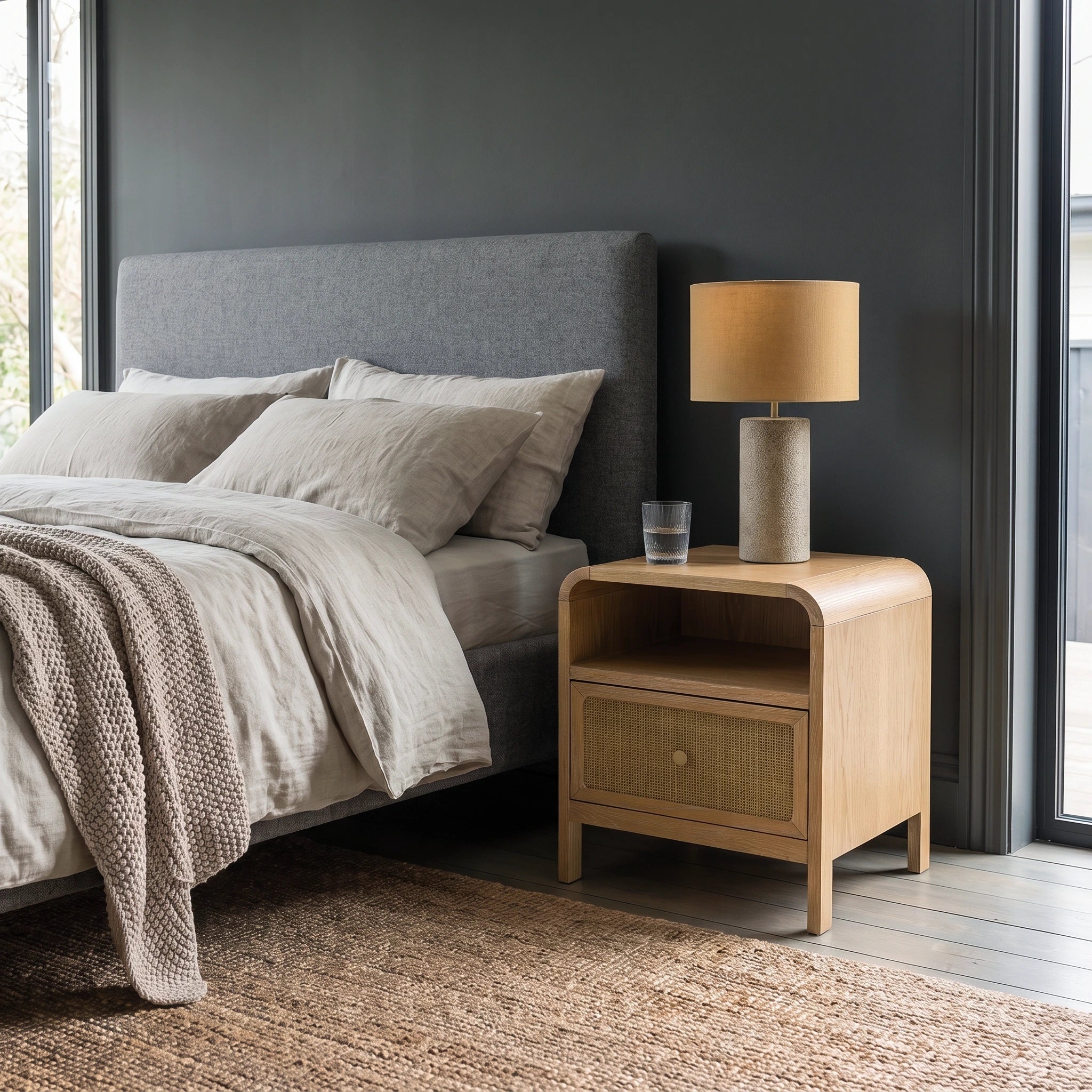 EDDA Oak & Cane Bedside Table