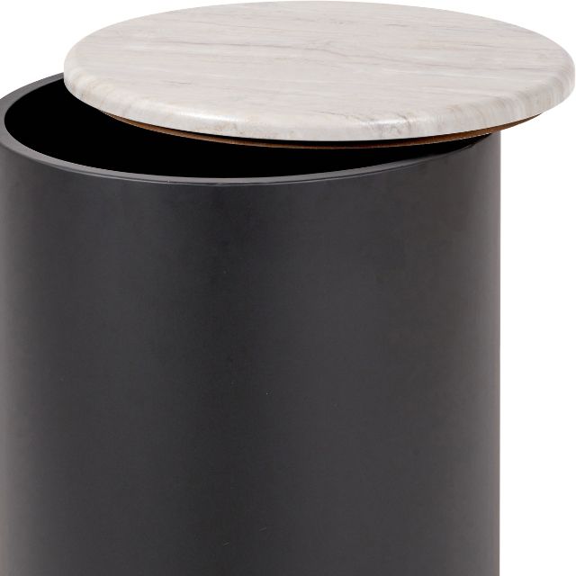 ELIOT Side Table – Marble-Look Top & Black Metal Storage Base | malletandplane.com