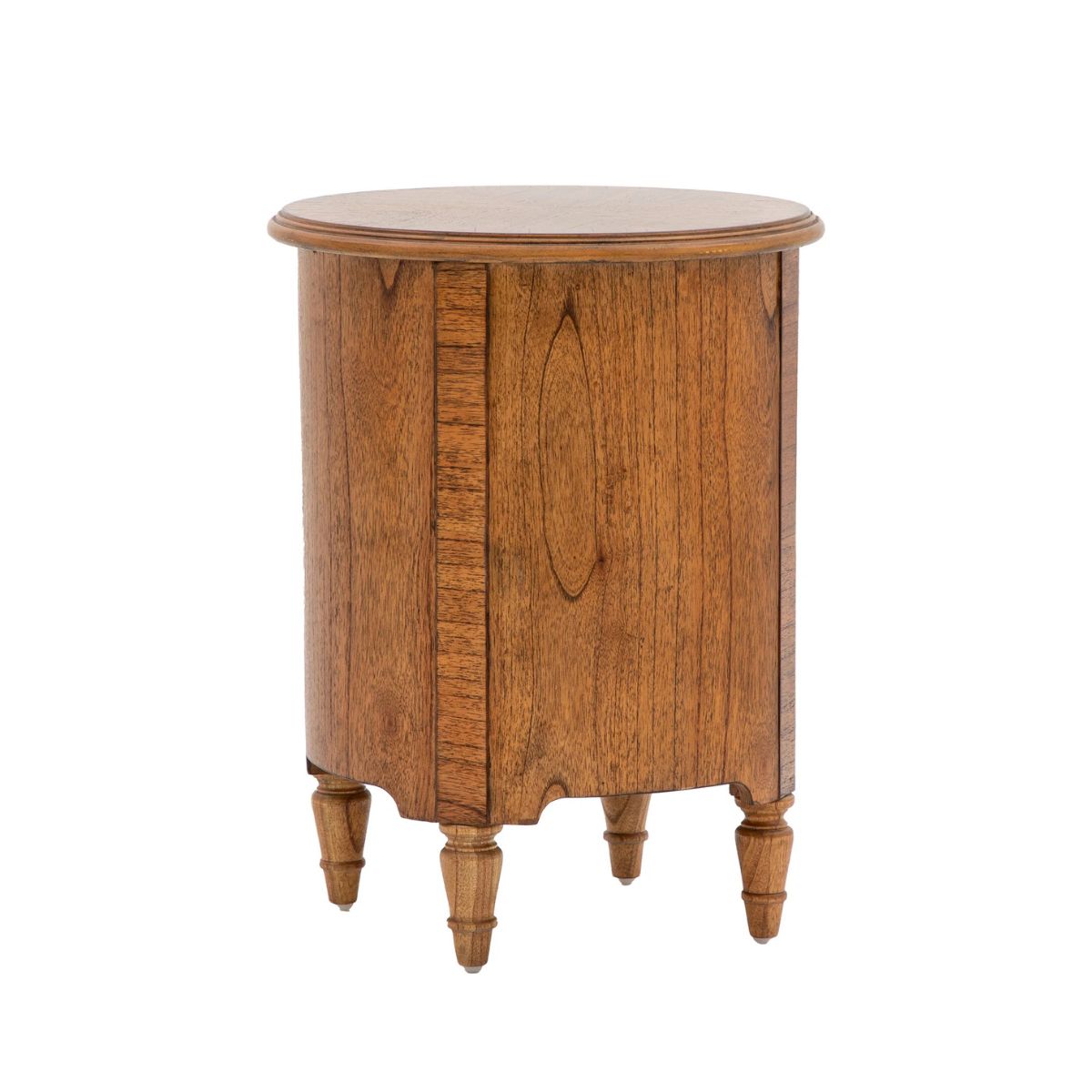 Round Wooden Bedside Table with Drawer & Cupboard and mini wood marquetry finish – 45cm – Elvet
