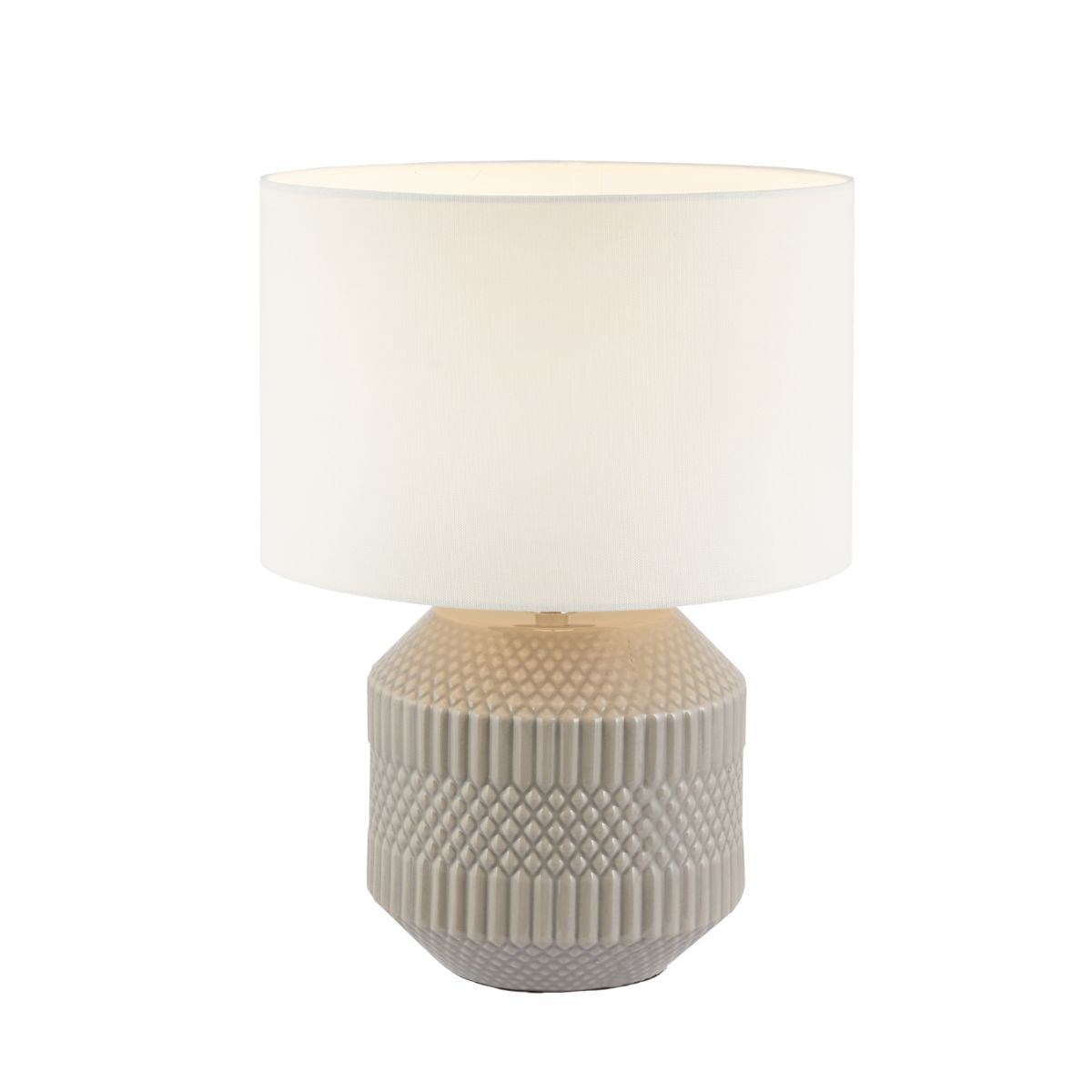 FINN Grey Geo Textured Ceramic Table Lamp – White Shade