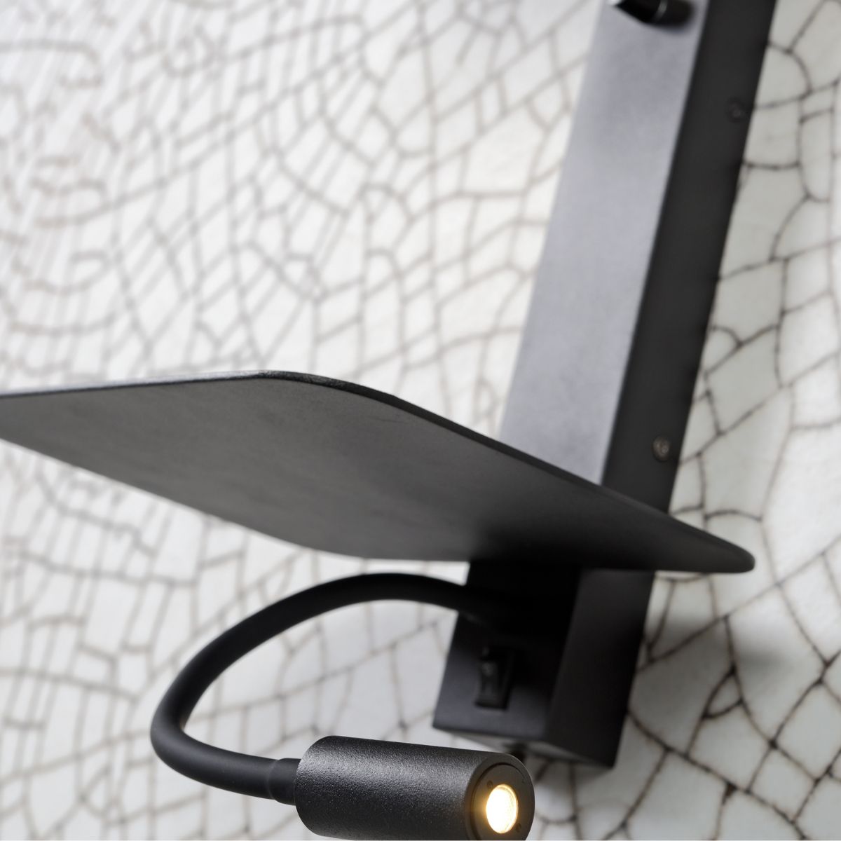 FLORENCE Black Wall Light with Shelf, USB Charging & Reading Light