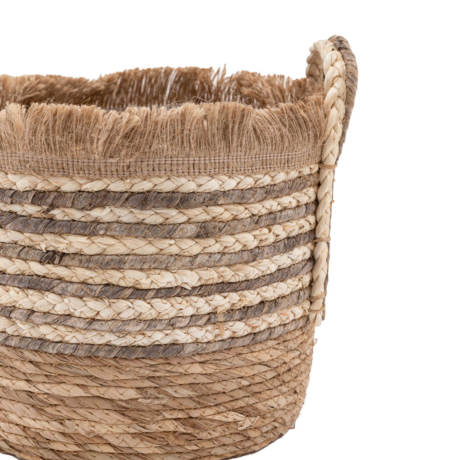 Fringe set of 3 handwoven baskets with stripe detail | malletandplane.com