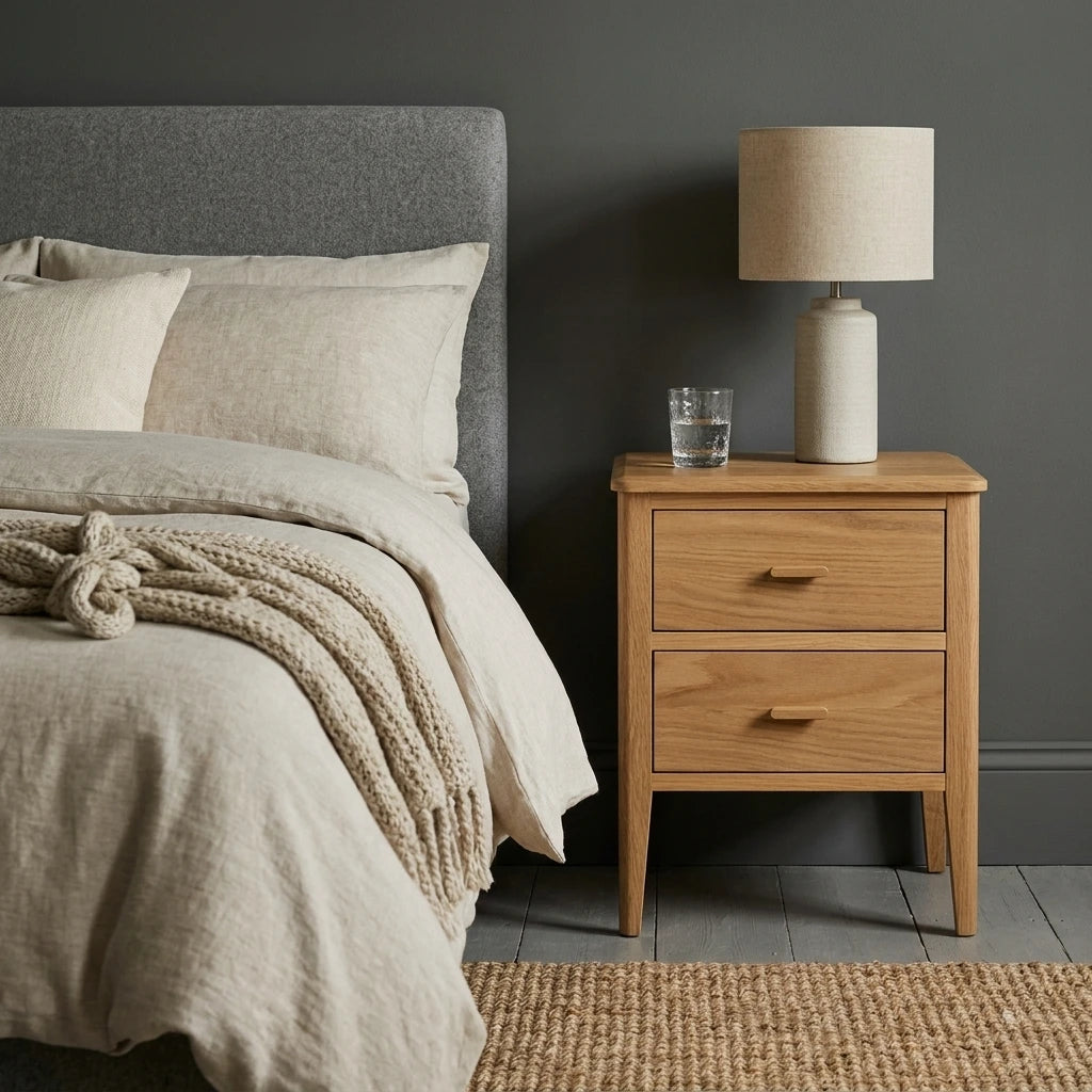 Hampton Bedside Table 40cm – Natural Finish 2 Drawer