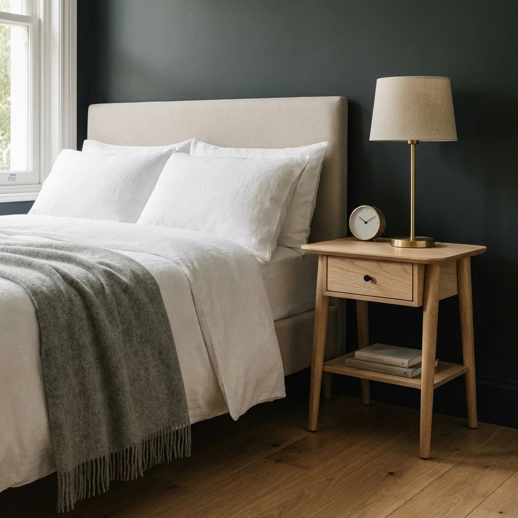 HATFIELD Oak Bedside Table — 1 Drawer and shelf