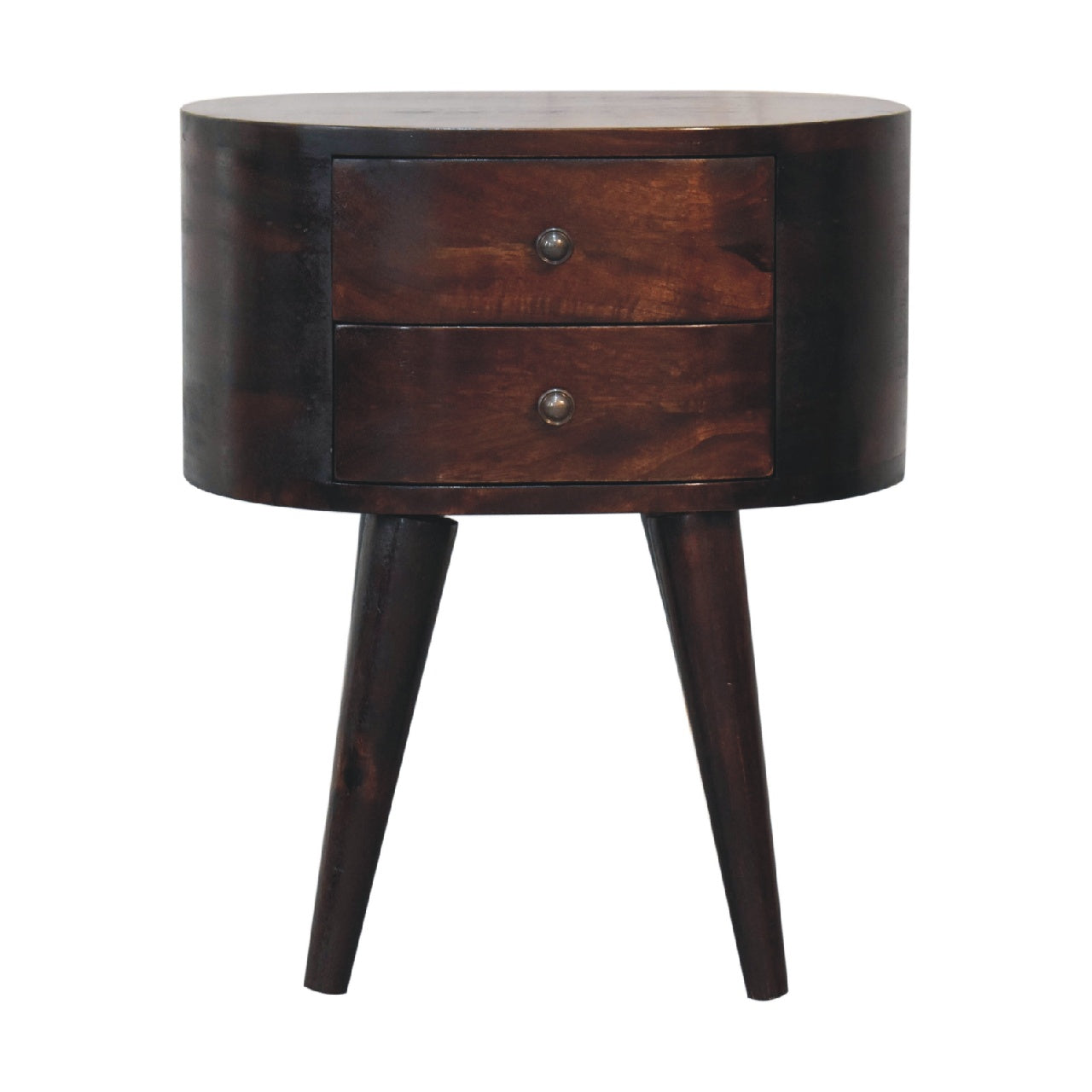REGENT Walnut Rounded Bedside Table – 2 Drawers