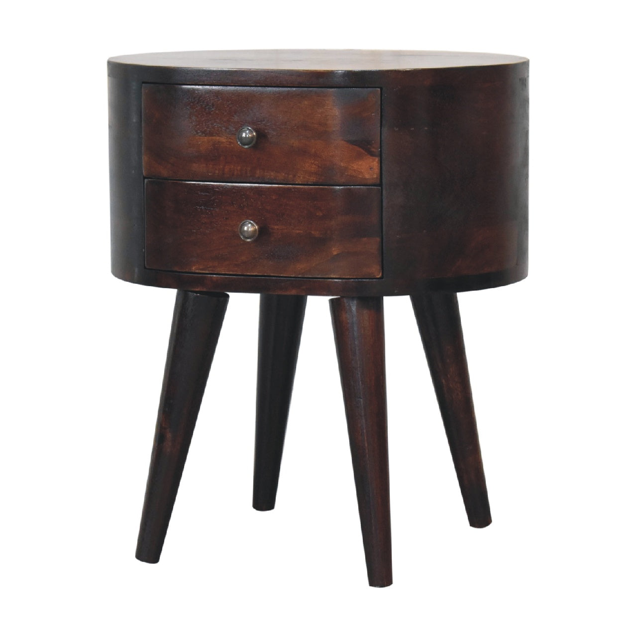 REGENT Walnut Rounded Bedside Table – 2 Drawers