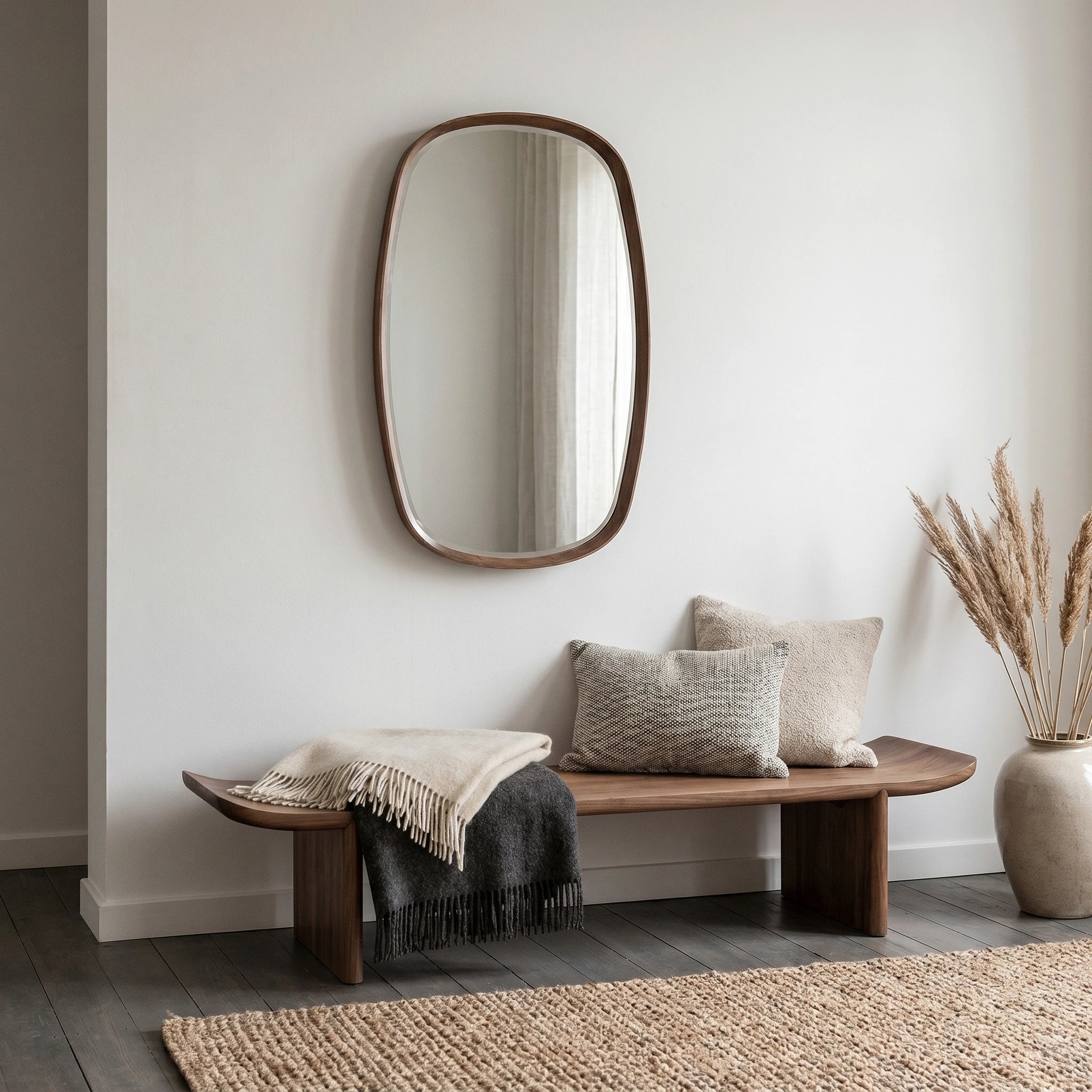 KEATON Walnut Wall Mirror – Solid Wood Bevelled Frame