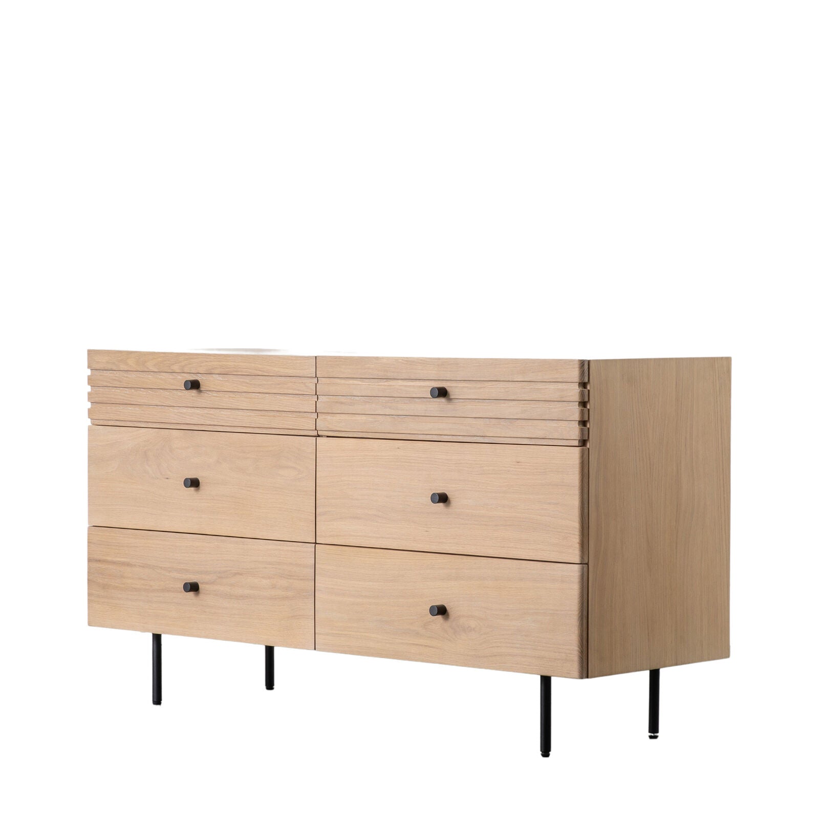 KORI natural oak chest of 6 Drawers with black metal legs and handles | malletandplane.com