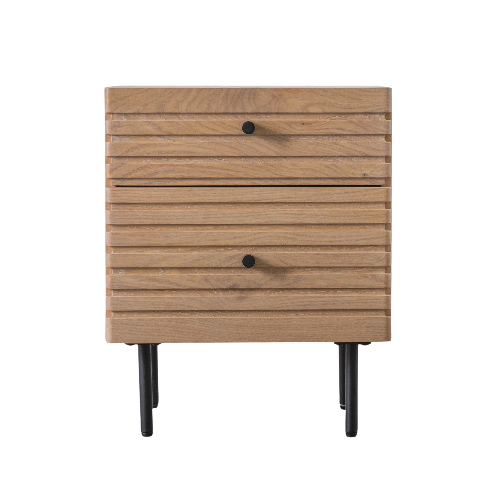 Kori 2 drawer Japandi style bedside table in natural oak finish | malletandplane.com