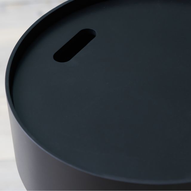 Leif Side Table – Black Wood Veneer & Metal Storage | Mallet & Plane