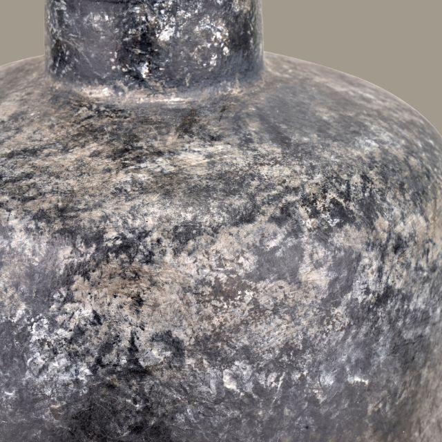 LOKI Volcanic-Effect Grey Stoneware Table Lamp – 30cm Black Shade | malletandplane.com