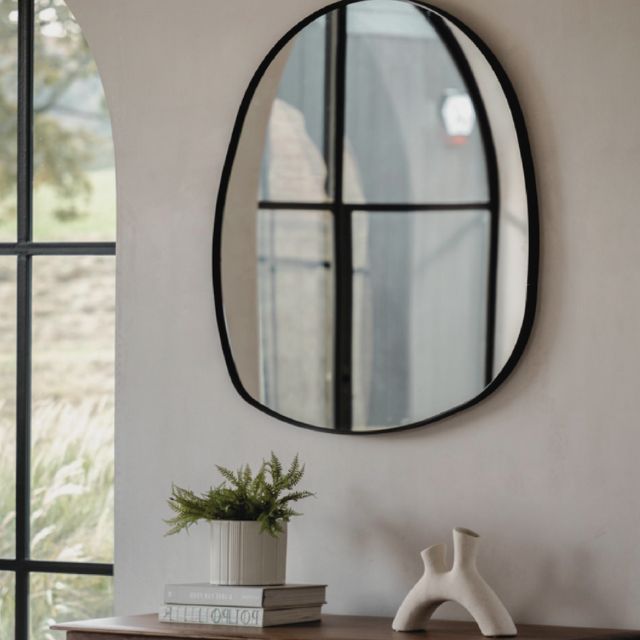 LOMA Large Black Frame Pebble Mirror | malletandplane.com