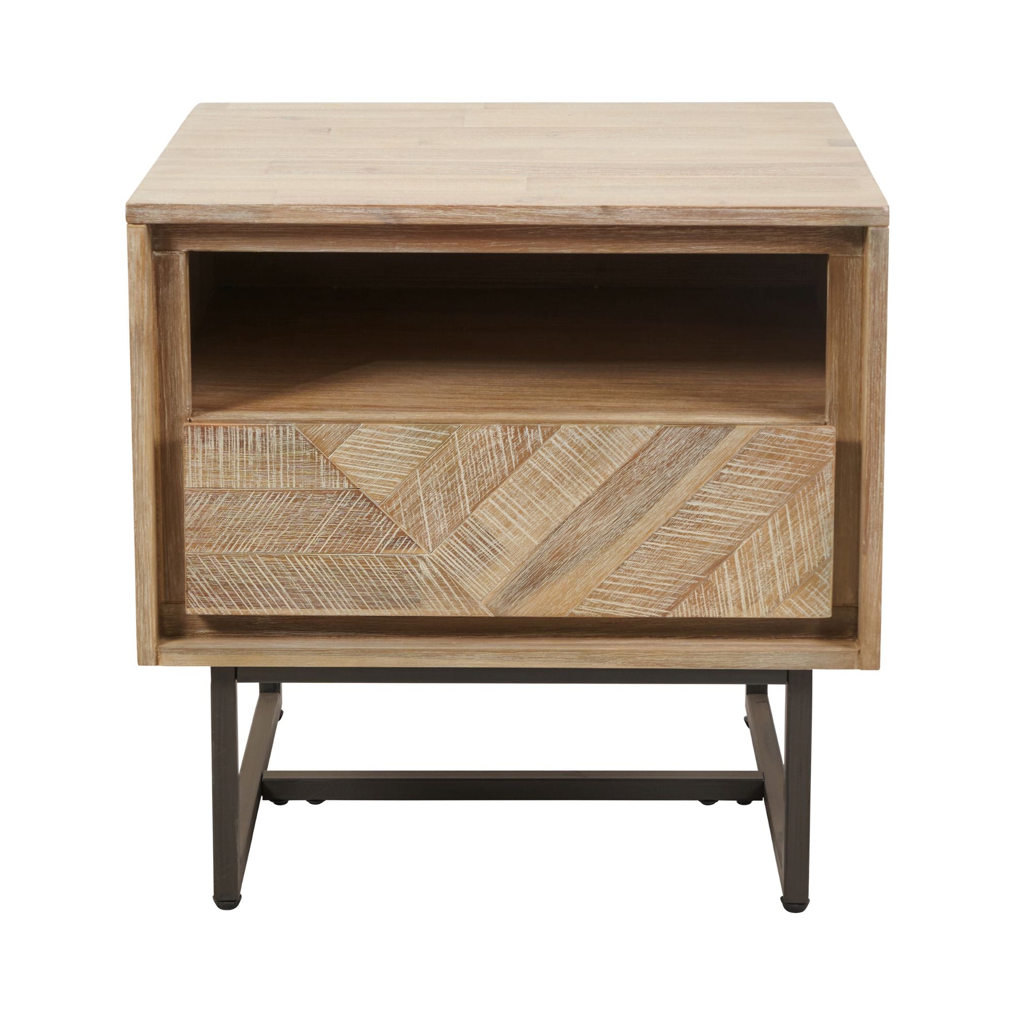 MARCA sand wash acacia wood 1 drawer bedside table with open niche | malletandplane.com