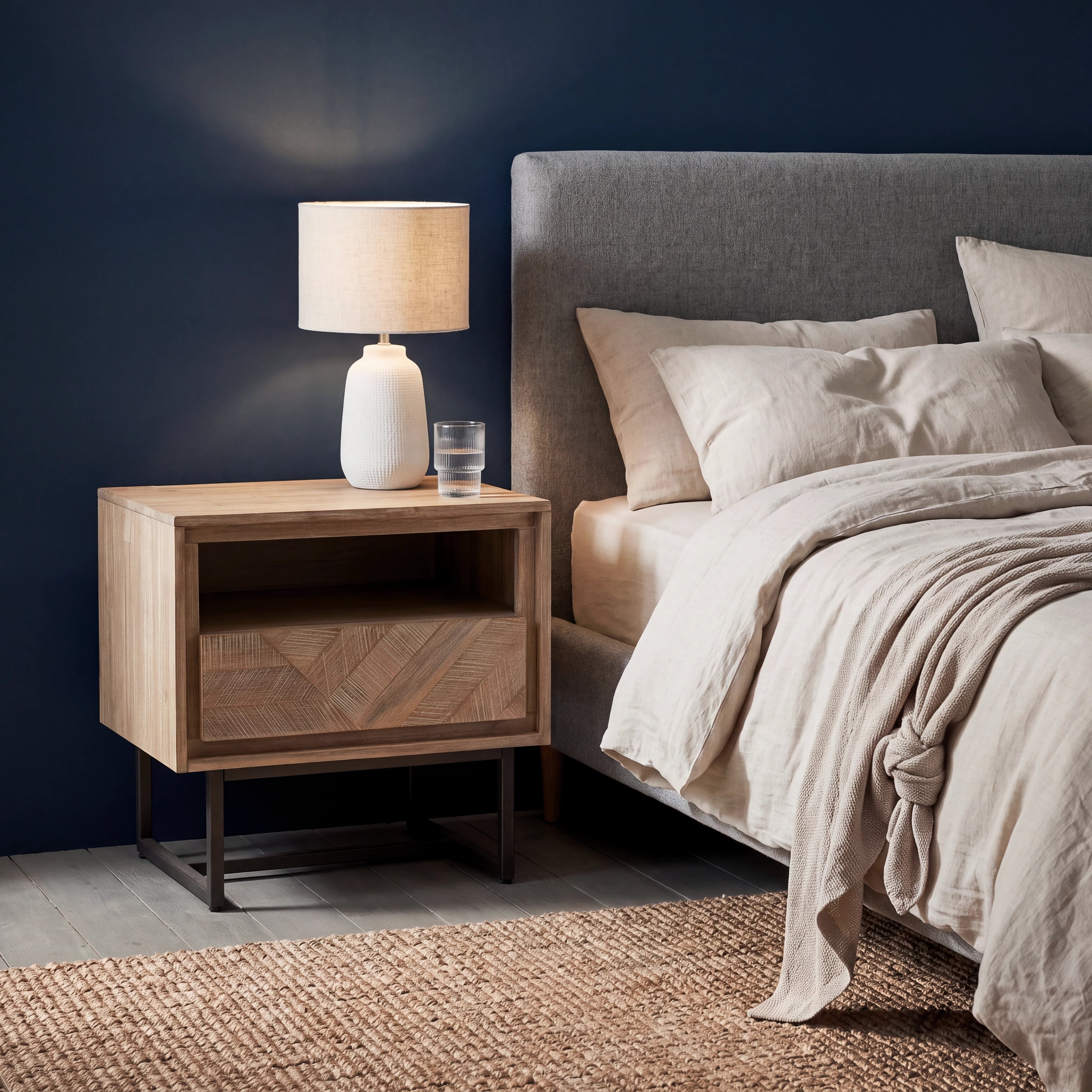 MARCA sand wash acacia wood 1 drawer bedside table with open niche