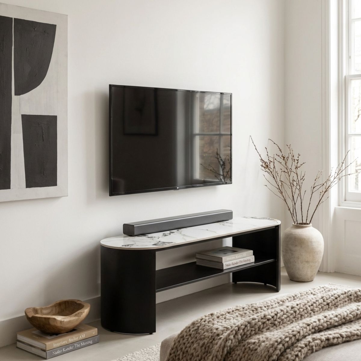 Marzio 140cm TV Unit – Sintered Stone Top – Black Media Stand