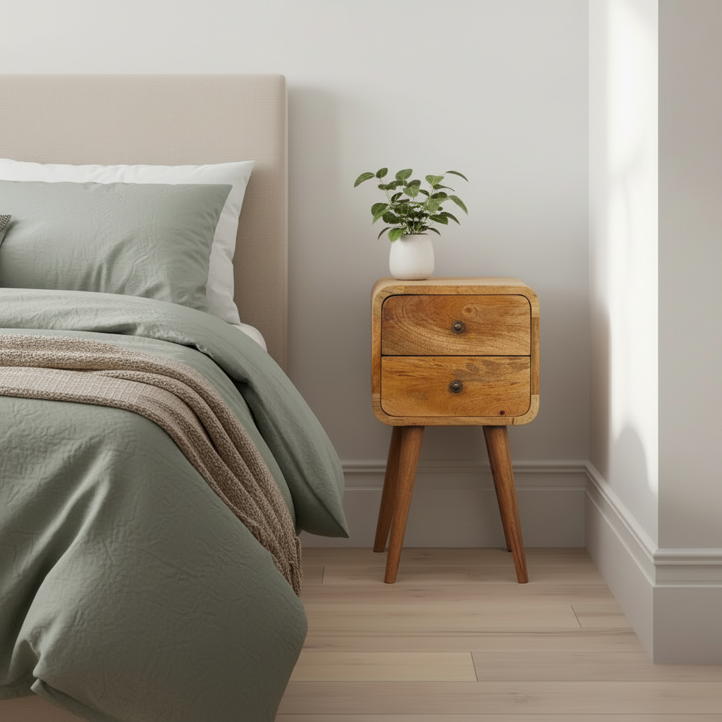 Modal handmade oak-ish 2 drawer narrow bedside table | malletandplane.com