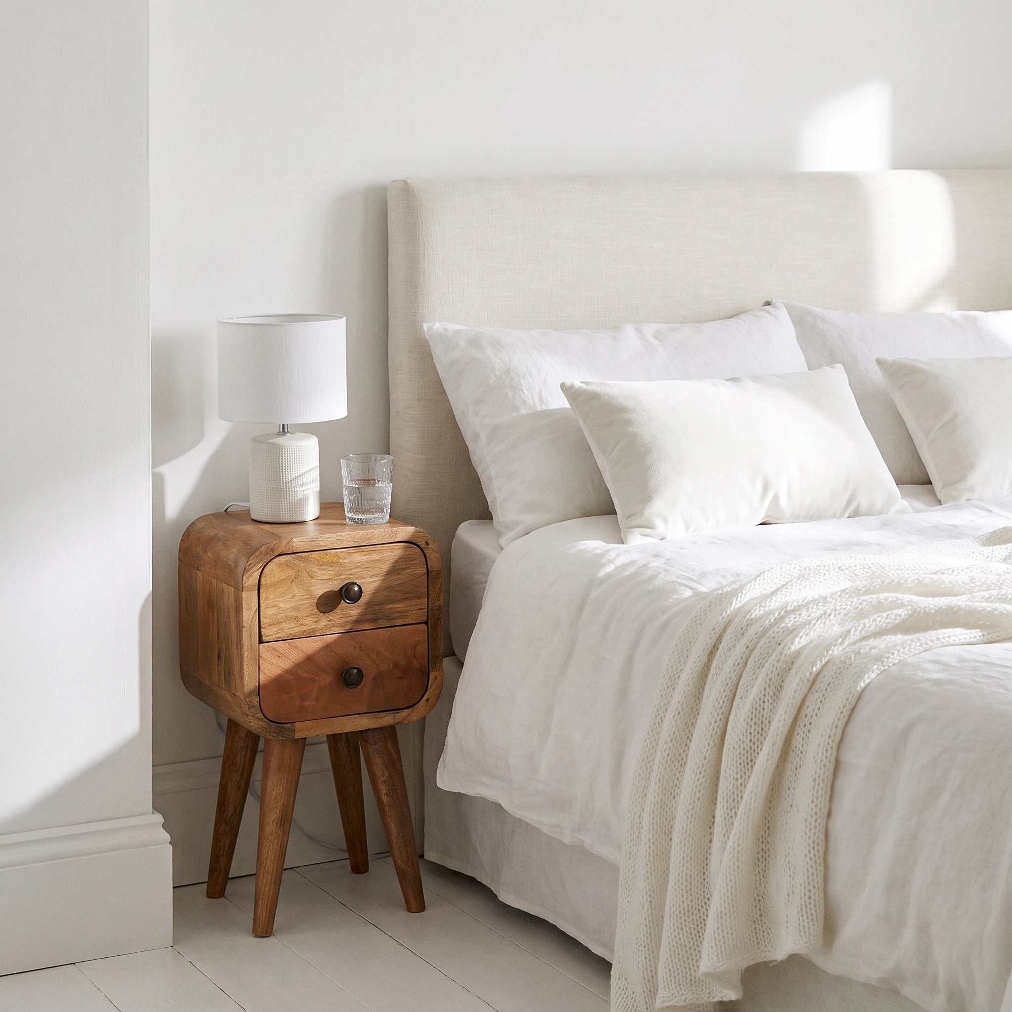 Modal Petite 20cm Natural Mango Bedside Table – 2 Drawer