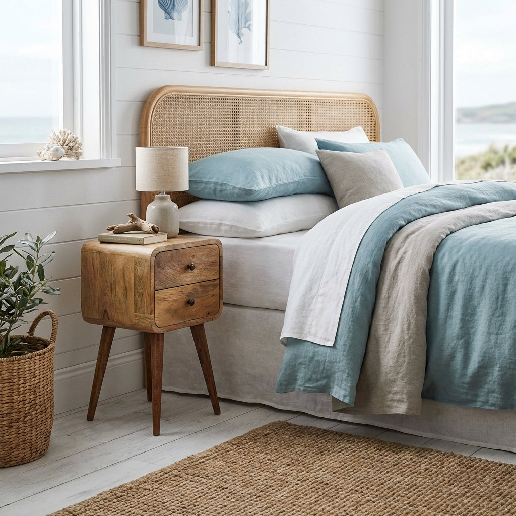 Modal handmade natural mango 2 drawer narrow bedside table
