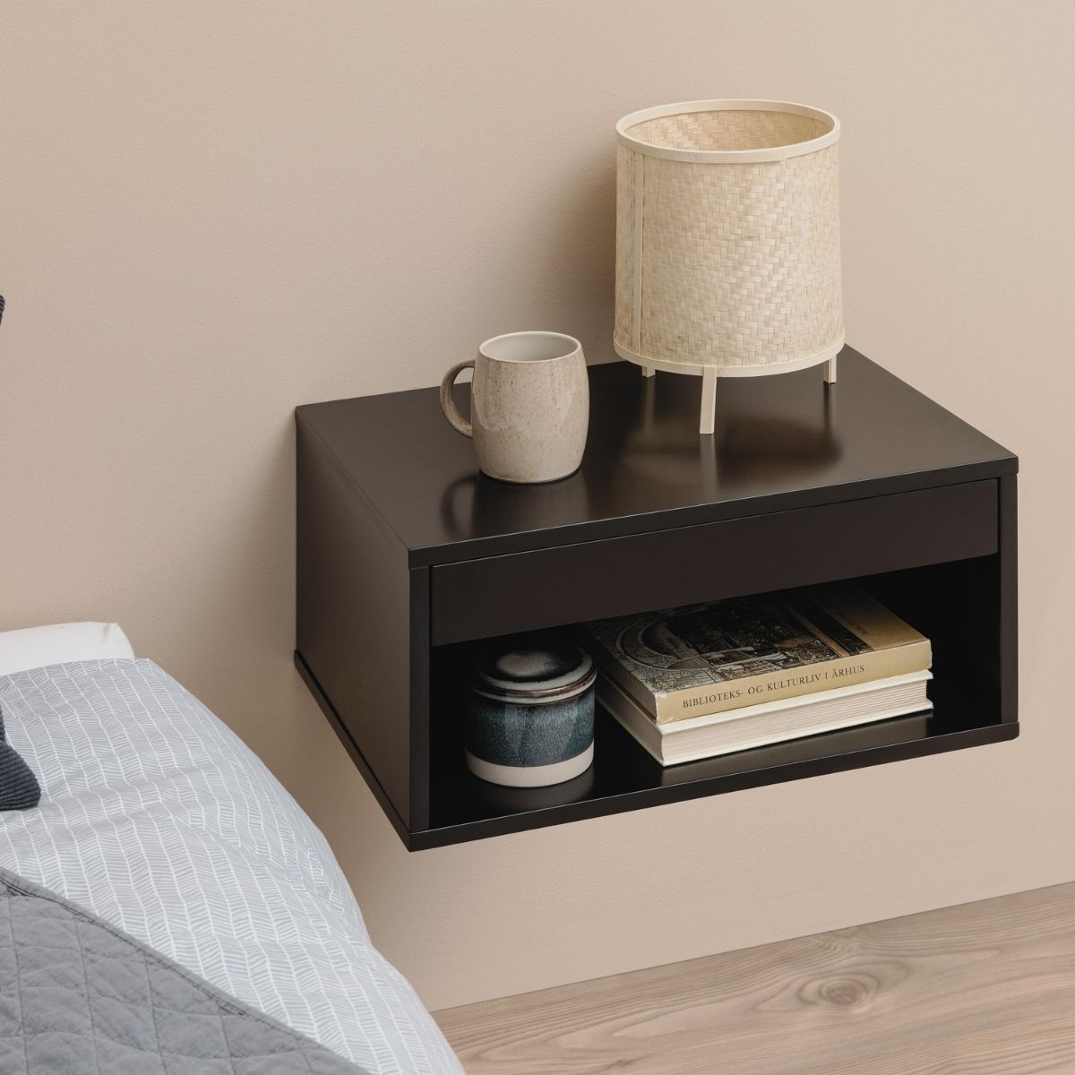 NERO Wall-Mounted Bedside Table in Black | malletandplane.com